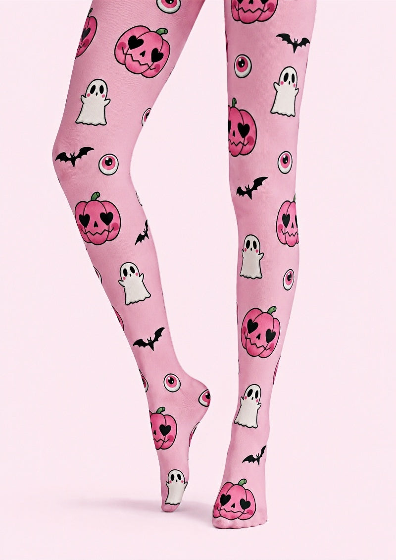 Pink Halloween Graphic Tights Pumpkin Ghost Print Z69-2