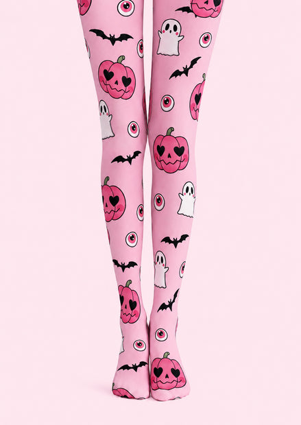 Pink Halloween Graphic Tights Pumpkin Ghost Print Z69-2