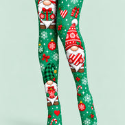 Christmas Gnome Candy Cane Print Tights Pantyhose L610-10