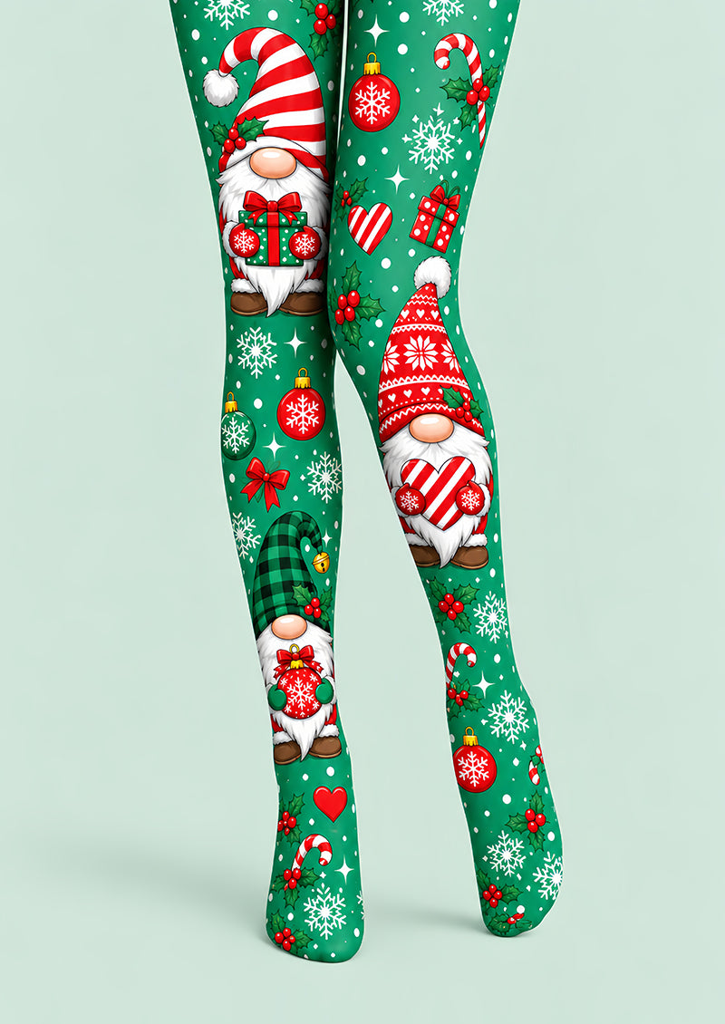 Christmas Gnome Candy Cane Print Tights Pantyhose L610-10