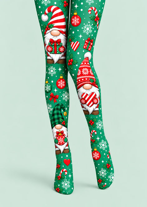 Christmas Gnome Candy Cane Print Tights Pantyhose L610-10