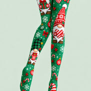 Christmas Gnome Candy Cane Print Tights Pantyhose L610-10