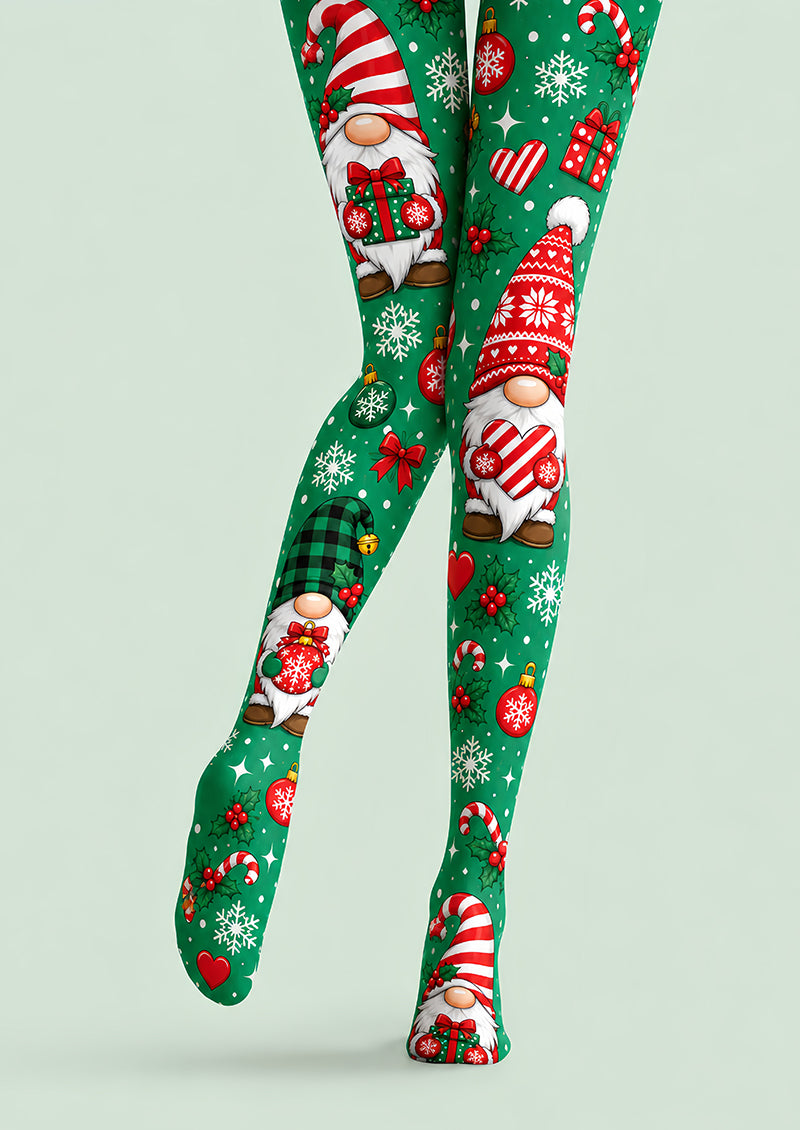Christmas Gnome Candy Cane Print Tights Pantyhose L610-10