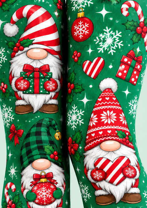 Christmas Gnome Candy Cane Print Tights Pantyhose L610-10