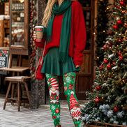 Christmas Gnome Candy Cane Print Tights Pantyhose L610-10