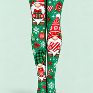 Christmas Gnome Candy Cane Print Tights Pantyhose L610-10