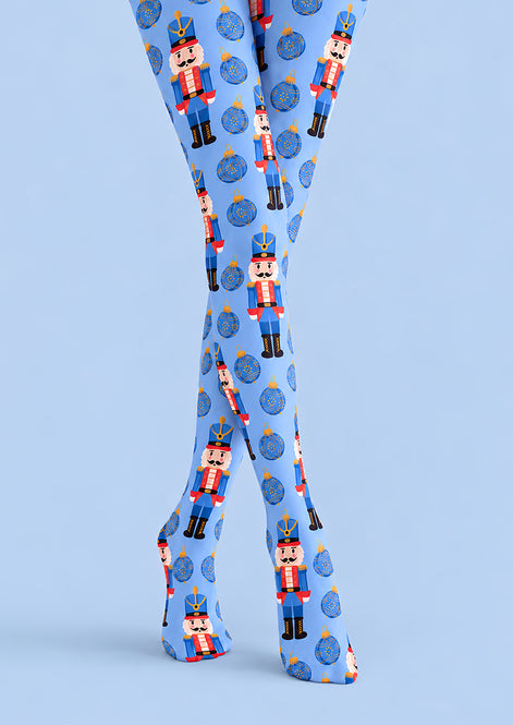 Blue Nutcracker Christmas Graphic Tights Pantyhose L610-11