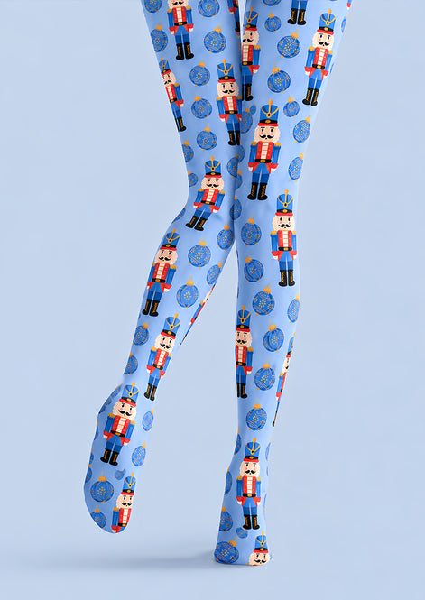 Blue Nutcracker Christmas Graphic Tights Pantyhose L610-11