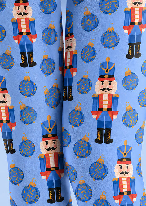 Blue Nutcracker Christmas Graphic Tights Pantyhose L610-11