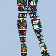 Cute Snowman Tree Snowflake Graphic Print Tights L610-12
