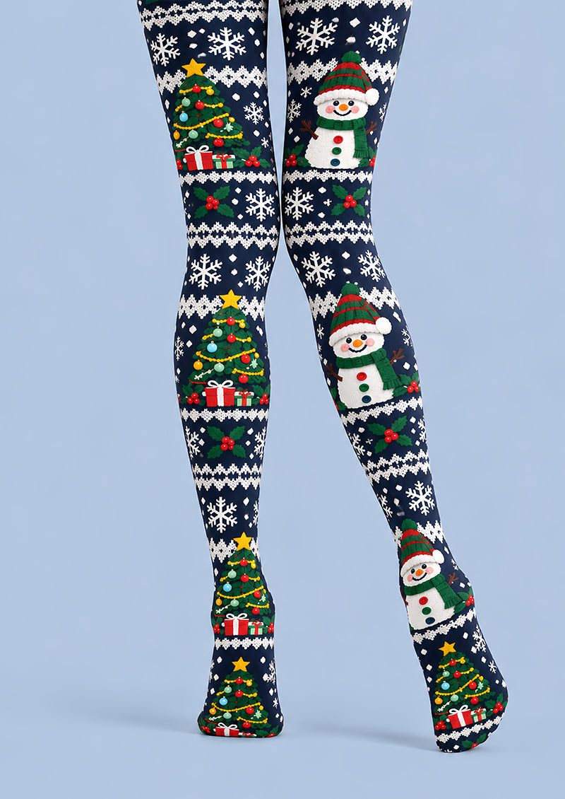 Cute Snowman Tree Snowflake Graphic Print Tights L610-12