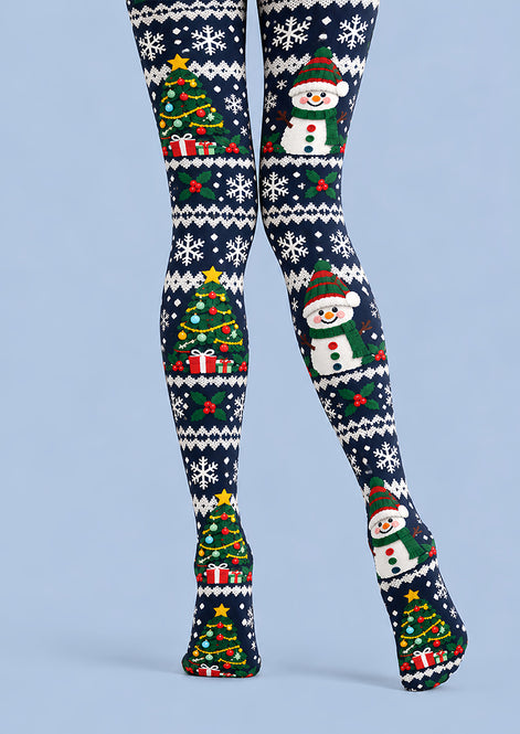 Cute Snowman Tree Snowflake Graphic Print Tights L610-12