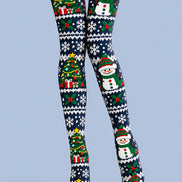 Cute Snowman Tree Snowflake Graphic Print Tights L610-12