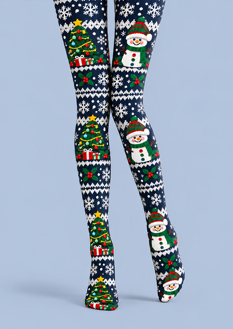 Cute Snowman Tree Snowflake Graphic Print Tights L610-12