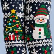 Cute Snowman Tree Snowflake Graphic Print Tights L610-12