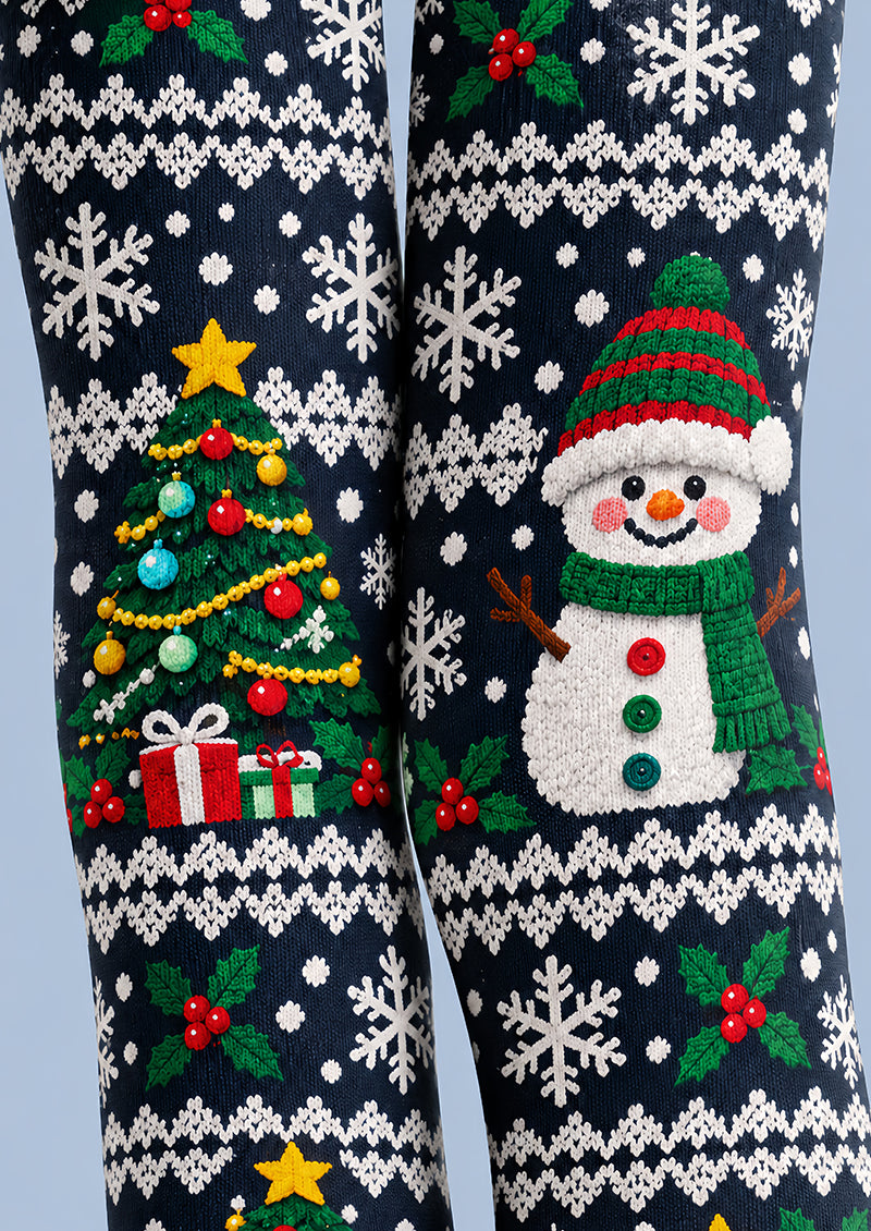 Cute Snowman Tree Snowflake Graphic Print Tights L610-12