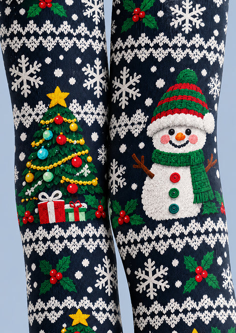 Cute Snowman Tree Snowflake Graphic Print Tights L610-12