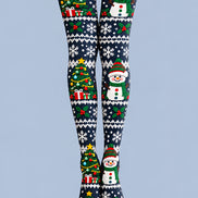 Cute Snowman Tree Snowflake Graphic Print Tights L610-12