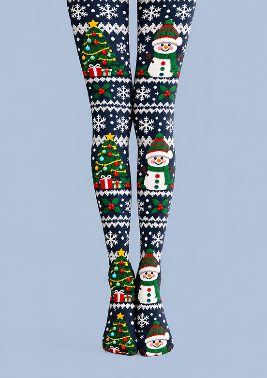 Cute Snowman Tree Snowflake Graphic Print Tights L610-12