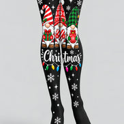 Holly Jolly Christmas Gnome Pattern Print Tights L610-13