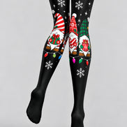 Holly Jolly Christmas Gnome Pattern Print Tights L610-13