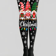 Holly Jolly Christmas Gnome Pattern Print Tights L610-13