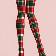 Classic Red Green Christmas Plaid Print Tights L610-14