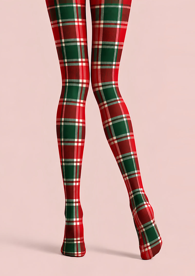 Classic Red Green Christmas Plaid Print Tights L610-14