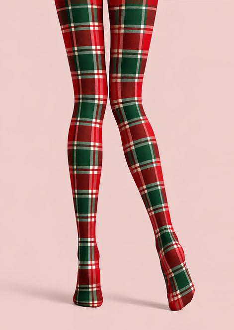 Classic Red Green Christmas Plaid Print Tights L610-14