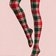 Classic Red Green Christmas Plaid Print Tights L610-14