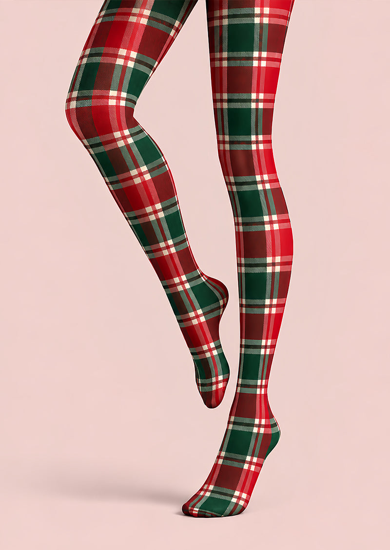 Classic Red Green Christmas Plaid Print Tights L610-14