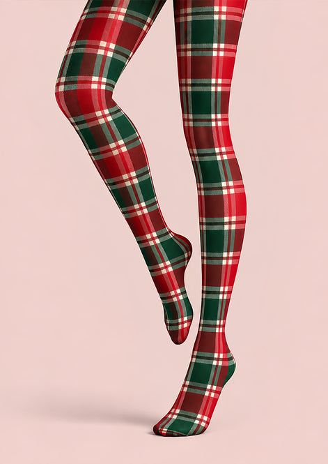 Classic Red Green Christmas Plaid Print Tights L610-14