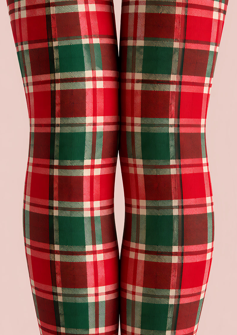 Classic Red Green Christmas Plaid Print Tights L610-14