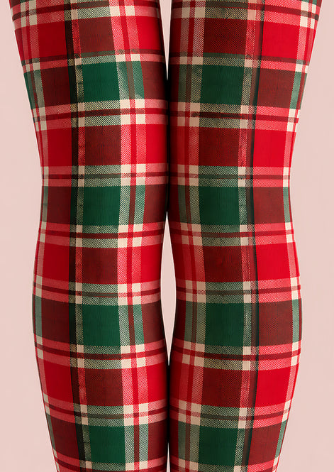 Classic Red Green Christmas Plaid Print Tights L610-14