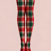 Classic Red Green Christmas Plaid Print Tights L610-14
