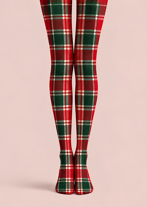 Classic Red Green Christmas Plaid Print Tights L610-14