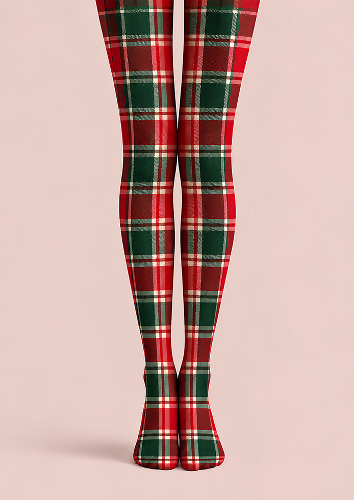 Classic Red Green Christmas Plaid Print Tights L610-14