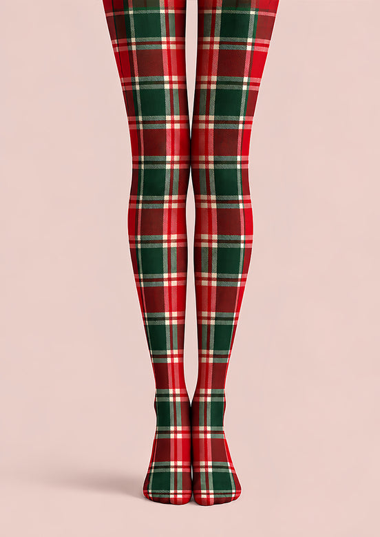Classic Red Green Christmas Plaid Print Tights L610-14