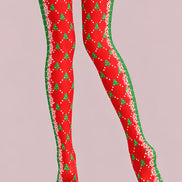 Red Christmas Tree Diamond Print Tights Pantyhose L610-15