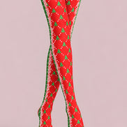 Red Christmas Tree Diamond Print Tights Pantyhose L610-15