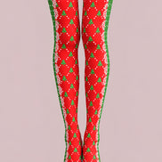 Red Christmas Tree Diamond Print Tights Pantyhose L610-15