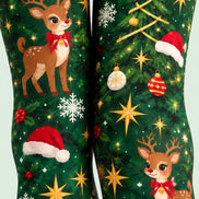 Green Christmas Reindeer Tree Graphic Print Tights L610-16