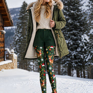 Green Christmas Reindeer Tree Graphic Print Tights L610-16