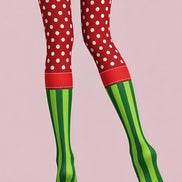 Festive Red Green Polka Dot Mixed Striped Tights L610-19