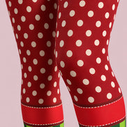 Festive Red Green Polka Dot Mixed Striped Tights L610-19