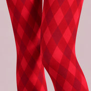 Red Argyle Christmas Tree Print Festive Tights L610-20