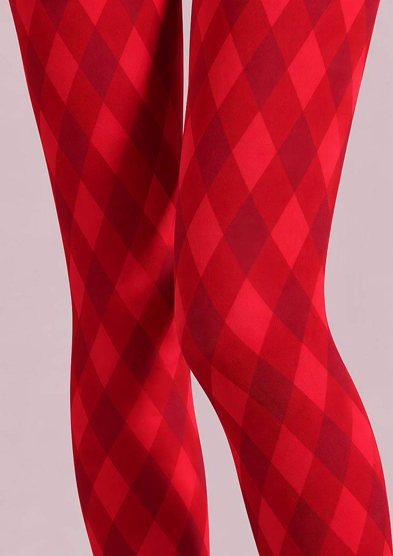 Red Argyle Christmas Tree Print Festive Tights L610-20