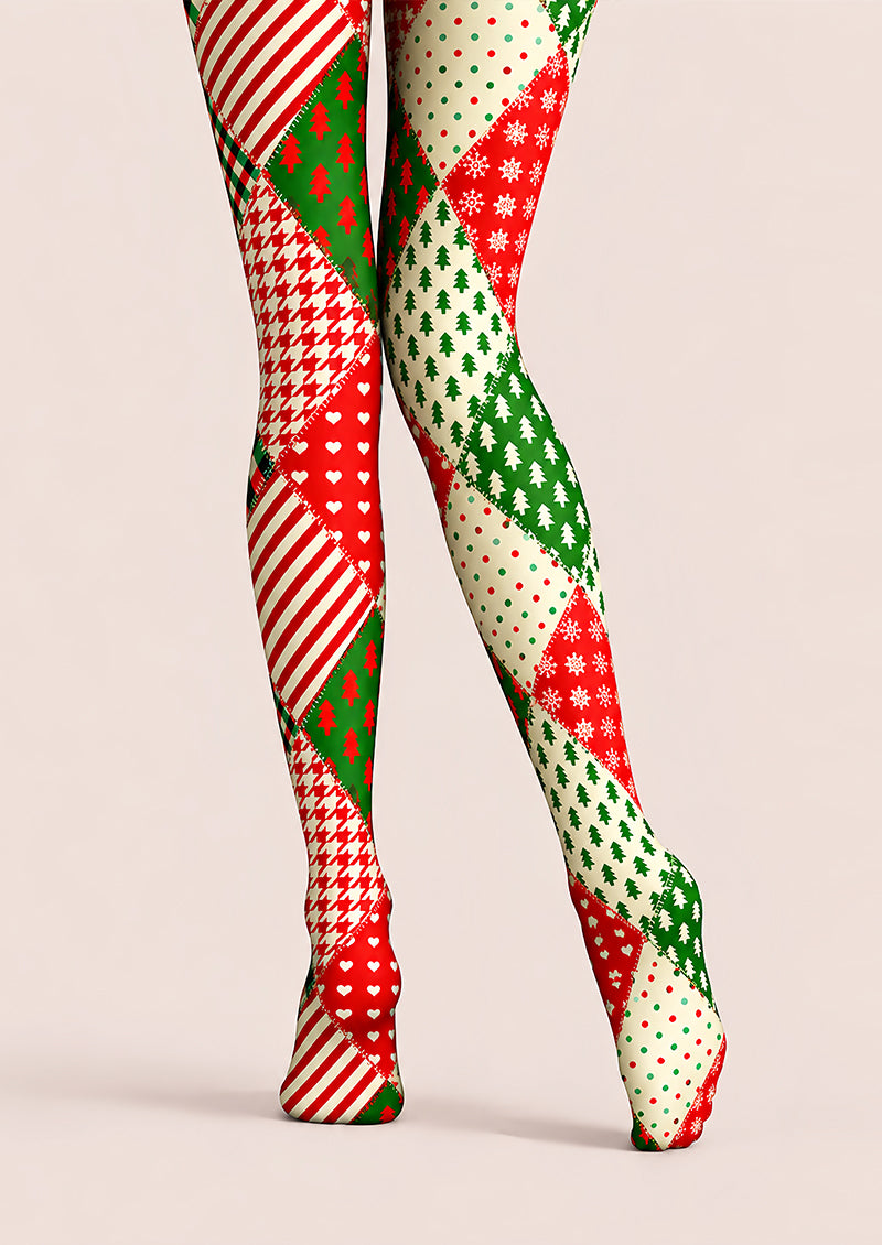 Christmas Tree Plaid Patchwork Tights Pantyhose L610-21