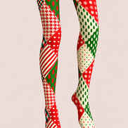 Christmas Tree Plaid Patchwork Tights Pantyhose L610-21
