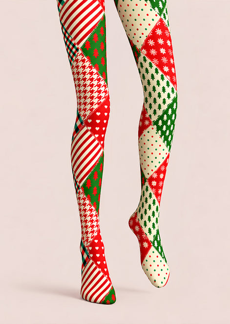 Christmas Tree Plaid Patchwork Tights Pantyhose L610-21